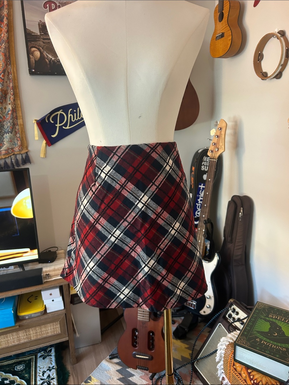 NWT Altar’d State Plaid A-Line Mini Skirt in Red and Black